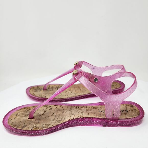 Kate Spade Yari Jelly Sandal Women 7 Pink Rubber Ankle Strap Gold Spade Logo - Picture 5 of 9